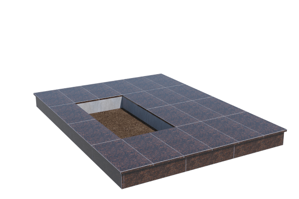 Площадки на могилу в Твери | Площадка с вертикальной (15 см) облицовкой Дымовским гранитом (под цветник)