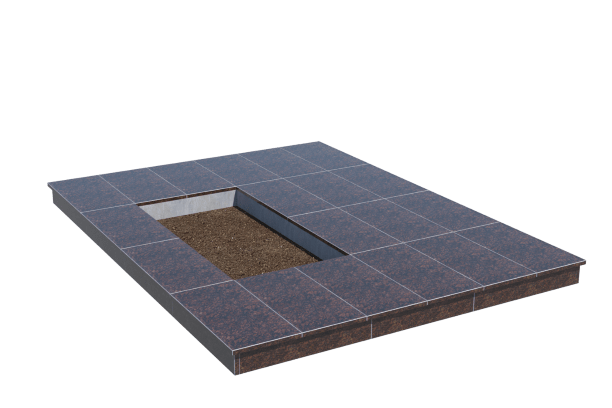 Площадки на могилу в Твери | Площадка с вертикальной (10 см) облицовкой Дымовским гранитом (под цветник)