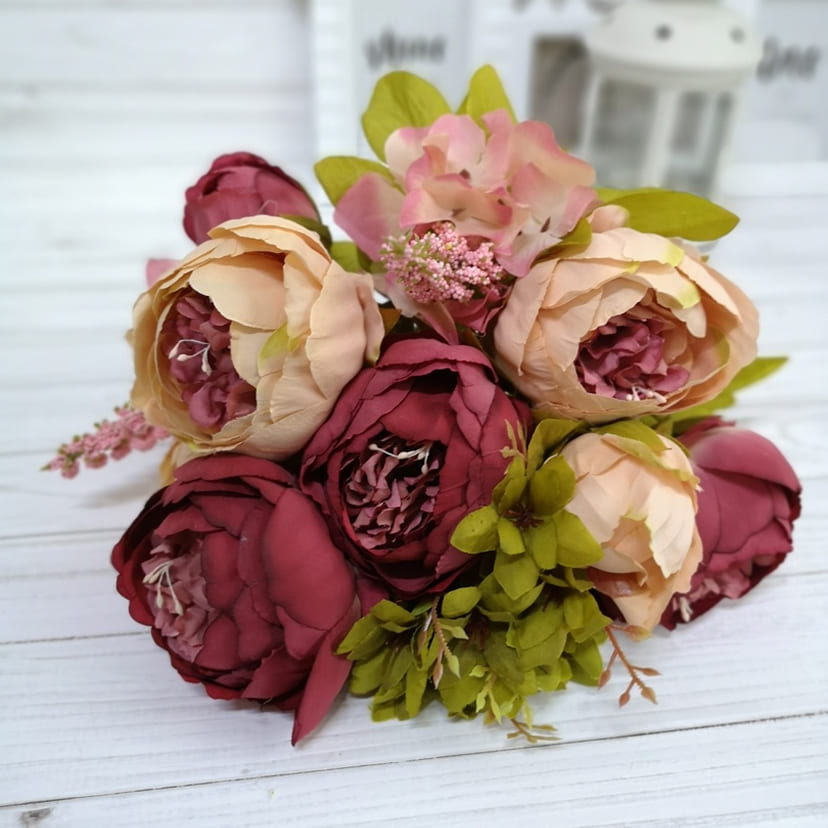 Искусственные цветы в Твери | Цветы искусственные «Пионы», персиково-малиновые, букет
