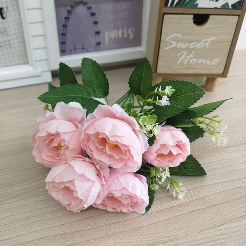 Искусственные цветы в Твери | Цветы искусственные «Минипиончики с гипсофилой», нежно-розовые, букет