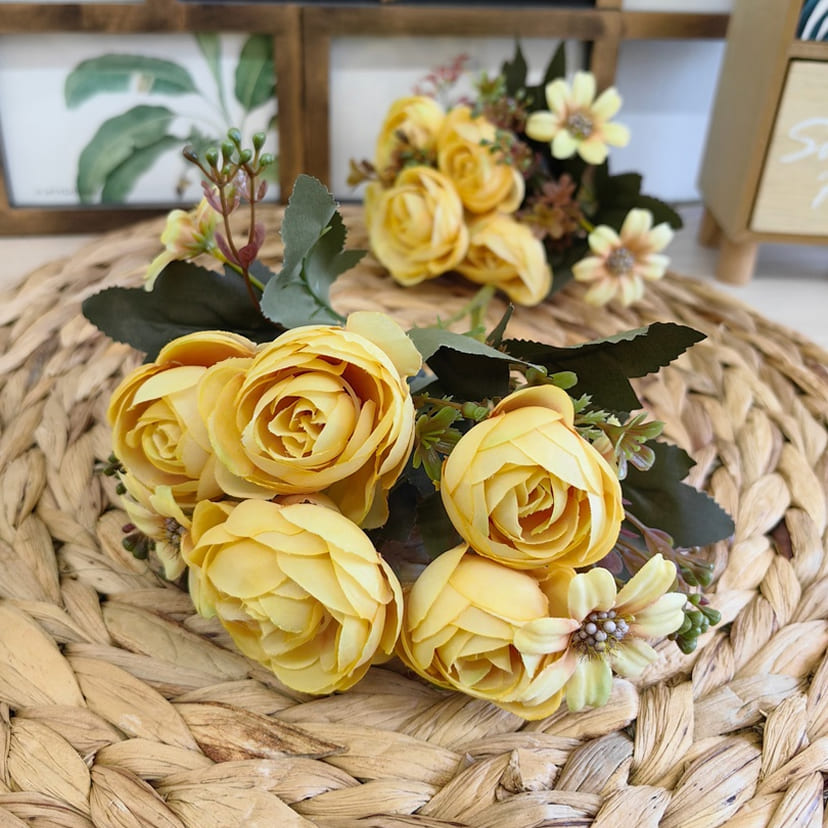 Искусственные цветы в Твери | Цветы искусственные «Камелии с мелкоцветом», желтые, букет