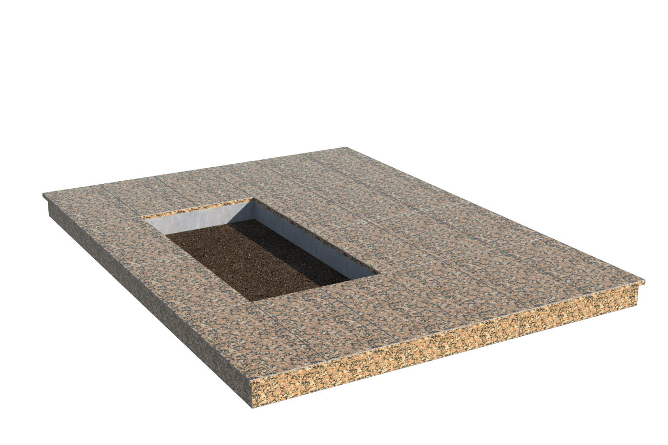 Площадки на могилу в Твери | Площадка с вертикальной (10 см) облицовкой Южно-Султаевским гранитом (под цветник)