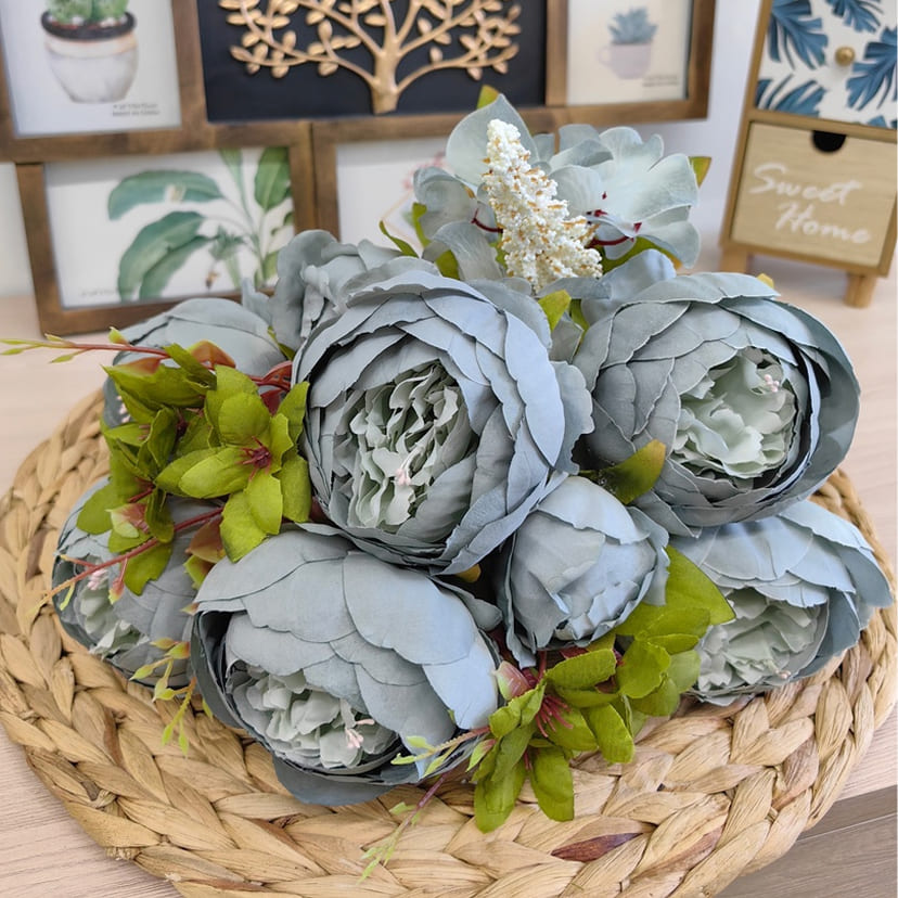 Искусственные цветы в Твери | Цветы искусственные «Пионы», серо-голубые, букет